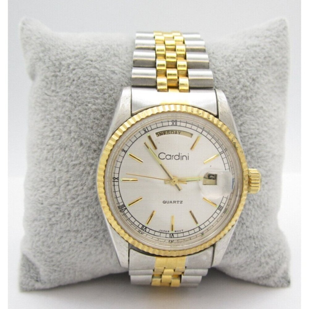 Men Cardini Fluted Bezel Quartz Analog 35mm Round Watch (H487) "New‎ Battery"
